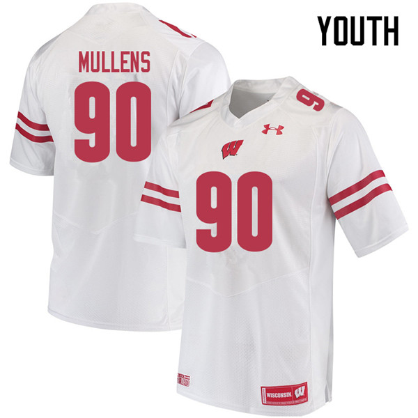Youth #90 Isaiah Mullens Wisconsin Badgers College Football Jerseys Sale-White